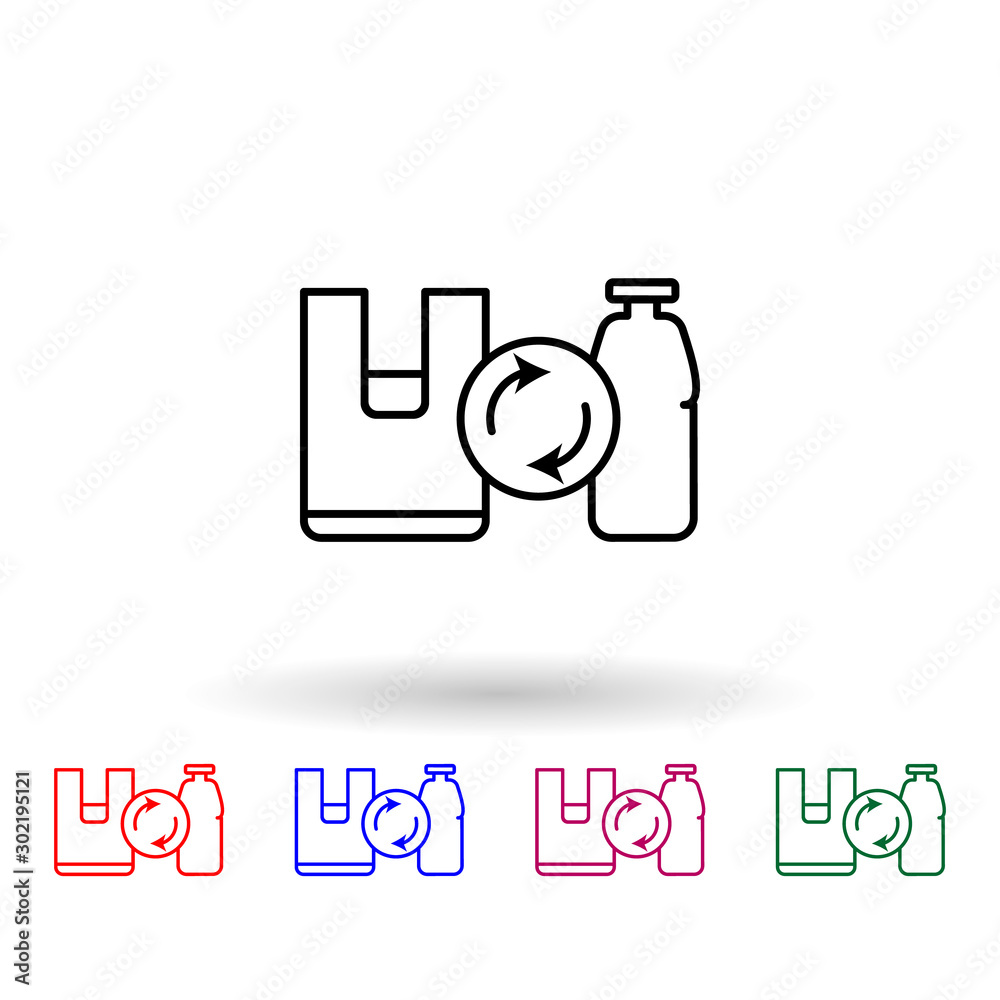 Recycle, bottle, bag multi color icon. Simple thin line, outline vector of no plastic icons for ui and ux, website or mobile application Recycle, bottle, bag multi color icon. Simple thin line, outline vector of no plastic icons for ui and ux, website or mobile application