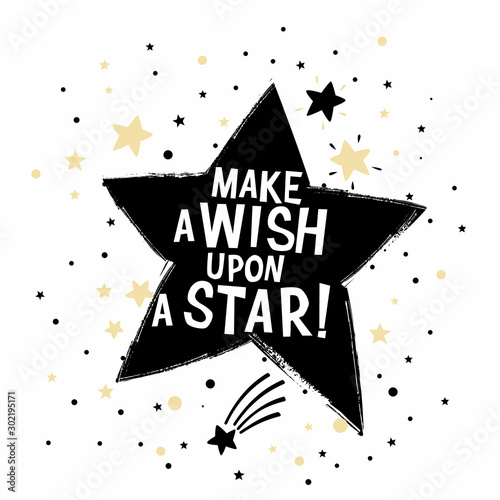 Make a Wish Upon a Star handrawn lettering for t-shirt design