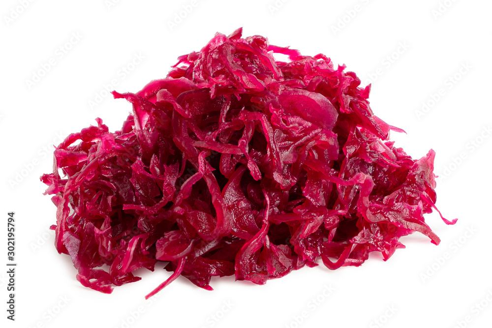 Pile of red sauerkraut isolated on white. Pile of red sauerkraut isolated on white.