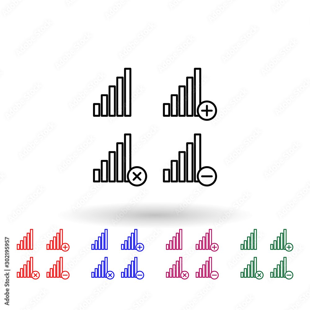 Set of signal multi color icon. Simple thin line, outline vector of phone icons for ui and ux, website or mobile application