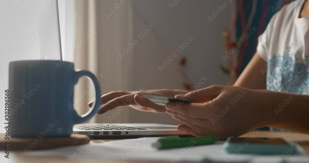 Portrait of a woman buying online or booking hotel with a laptop and credit card in vacations. E-commerce concept Portrait of a woman buying online or booking hotel with a laptop and credit card in vacations. E-commerce concept