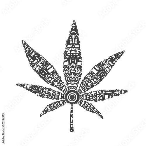 Mandala Cannabis Leaf. Ornamental Decoration.