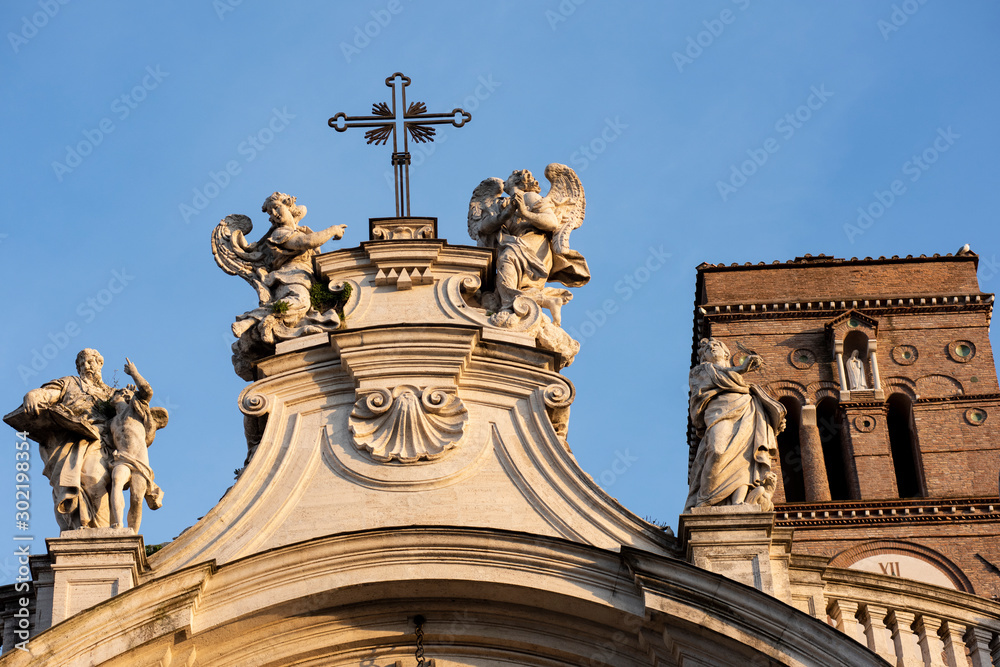statues of the ancient Basilica of Santa Croce in Gerusalemme in Rome