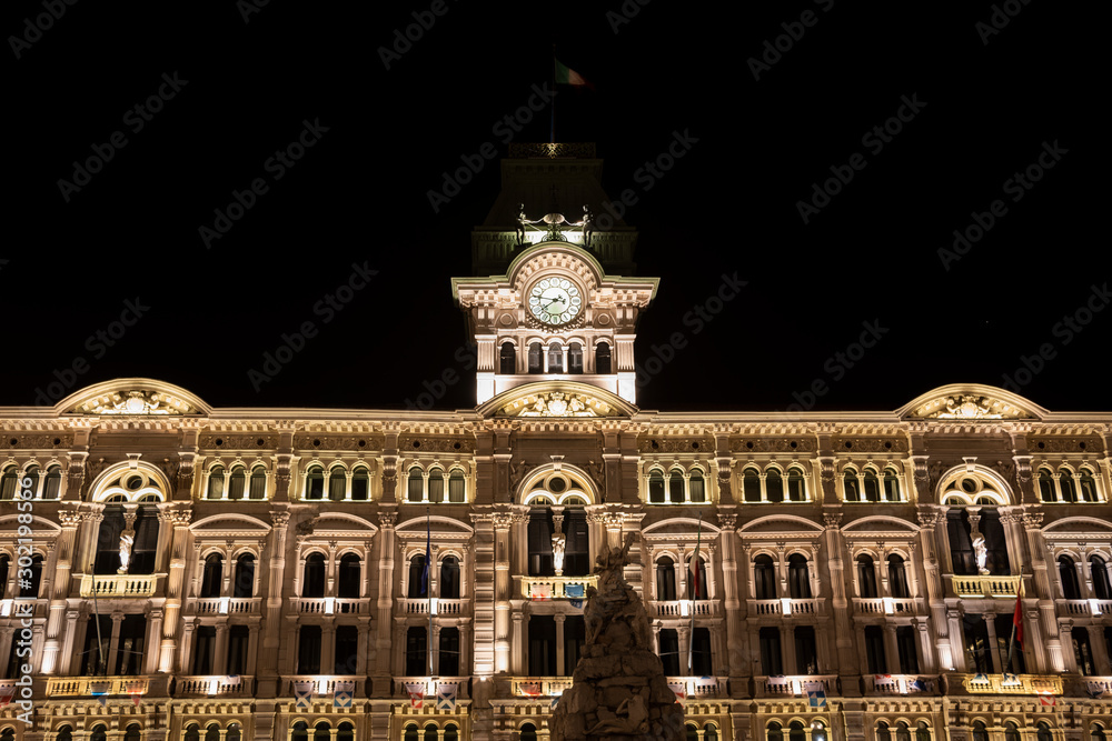 detail of Piazza Unità d'Italia in Trieste at night