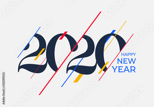 Plakat Szablon projektu szczęśliwego nowego roku 2020. Projektowanie logo kalendarza, kart okolicznościowych lub wydruku. Ilustracji wektorowych. Pojedynczo na białym tle.