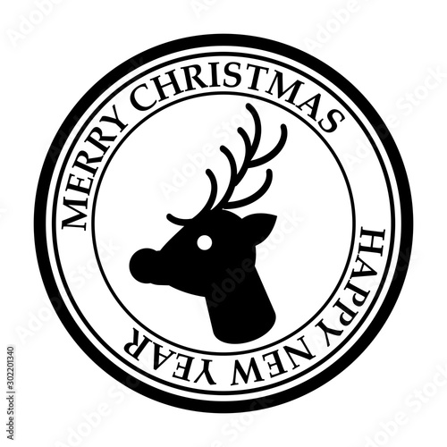Merry Christmas and Happy New Year post stamp deer icon