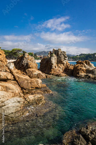 Seascape of resort area of the Costa Brava near town Lloret de Mar in Spain