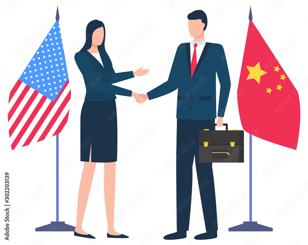 Flags Of United States Of America And China Vector Flat Style Flags Of United States Of America And China Vector Flat Style