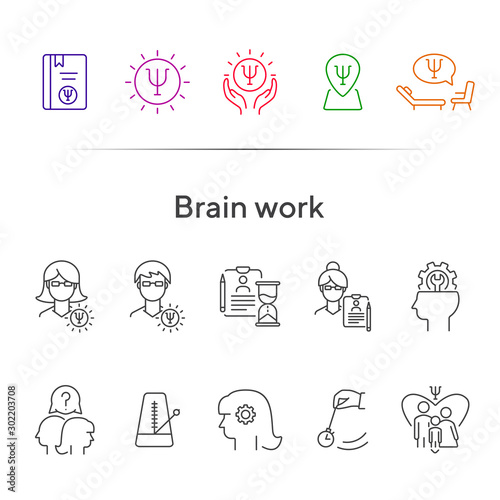 Brain work line icon set