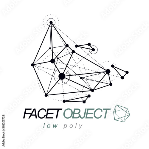 Vector abstract 3d mesh object, technology low poly template . Construction industry logo.