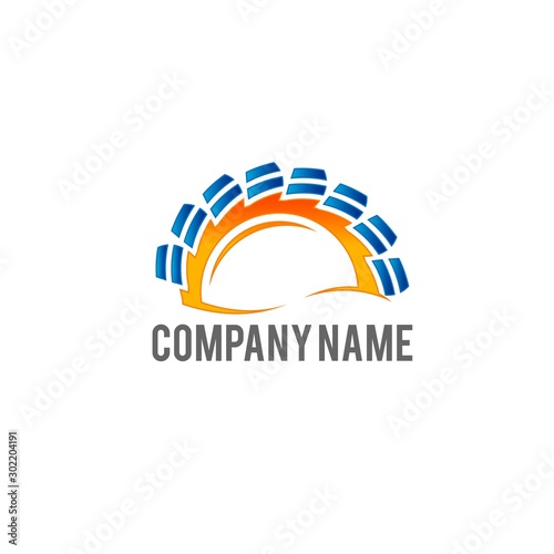 Solar home logo template. Solar panel and sun vector design. Renewable energy illustration