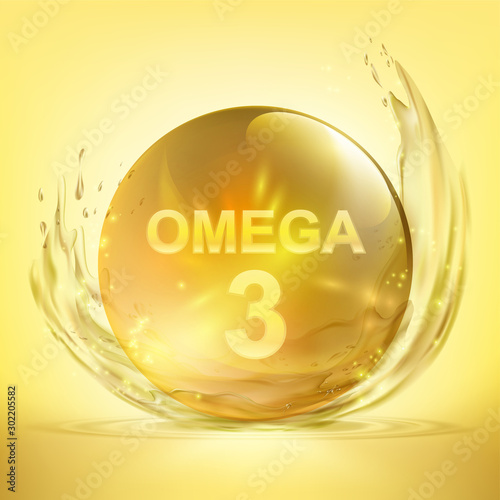 Pill with vitamin Omega 3. Drop of fish oil