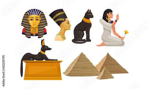 Ancient Egyptian Architecture And Culture, Deities In The Form Of Sacred Animals Vector Illustration Set Isolated On White Background