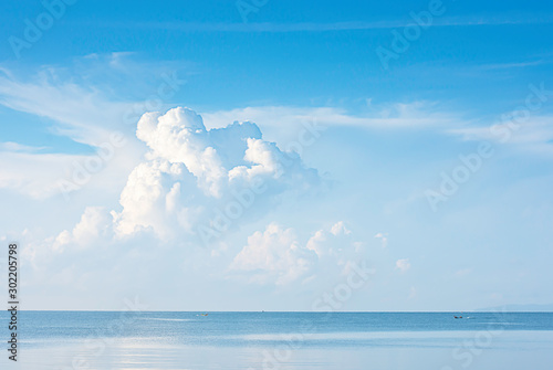 Fishing boats are driving in the sea and clouds in the sky.