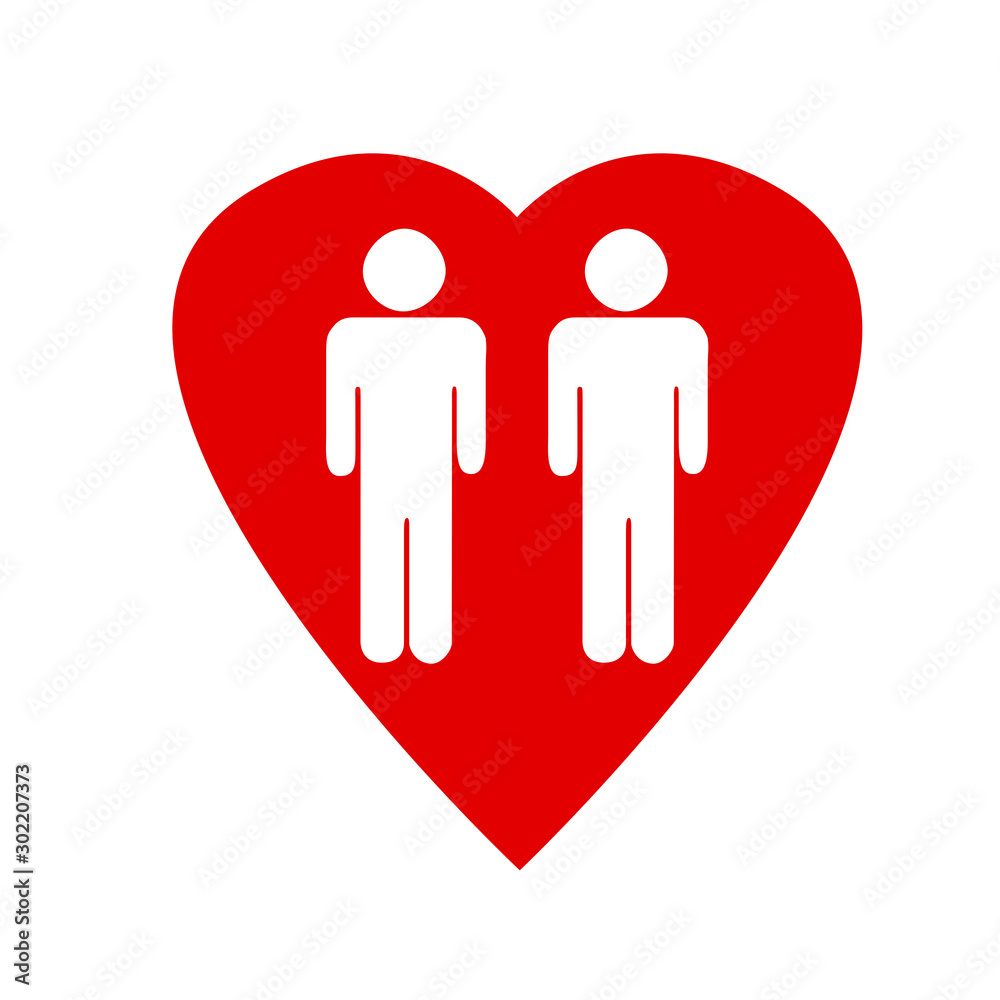 Red heart with two gay men in love with a non-traditional orientation Red heart with two gay men in love with a non-traditional orientation