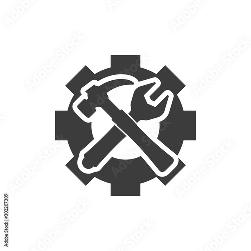 settings icon with wrench and hammer on white background