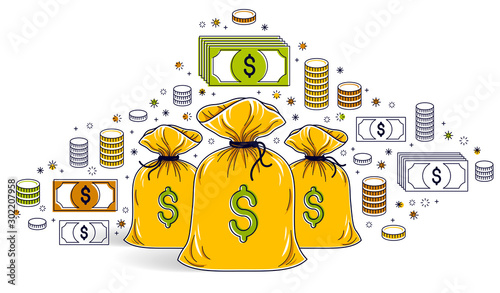 Money bag and dollar icon set vector design, savings or investments concept.