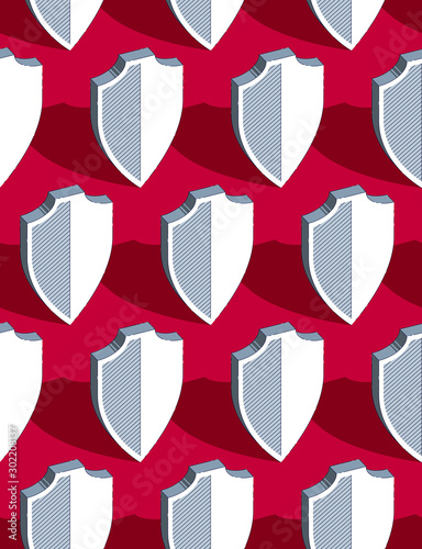 Shields seamless background, protection, antivirus or firewall, vector wallpaper or web site background.