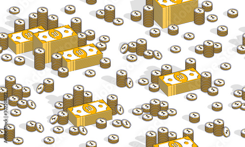 Money cash seamless background, dollar currency money signs, backdrop for financial business website or economical theme ads and information, vector wallpaper or web site background.