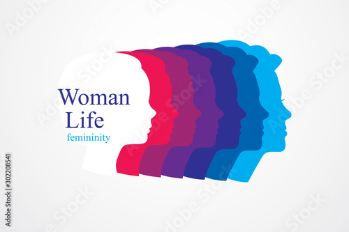 Girl maturation age years concept, adulthood idea, the time of life, periods and cycle of life, growing old, from infancy to maturity. Vector simple classic icon or logo design.