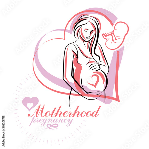 Pregnant woman elegant body silhouette, sketchy vector illustration. Maternity hospital advertising flyer