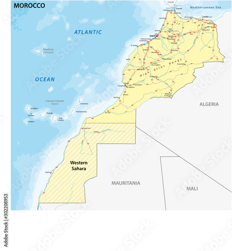 Road map of the Kingdom of Morocco