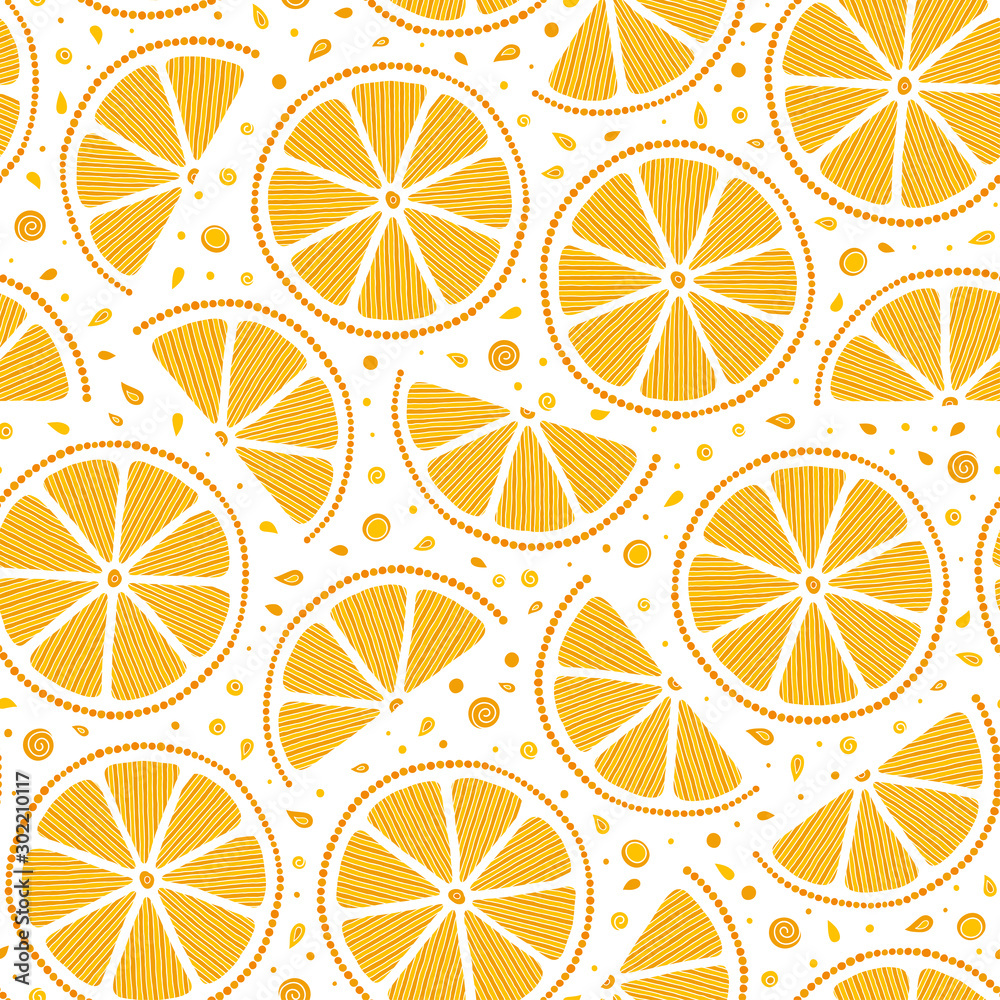 Oranges slices on a white background seamless pattern. Oranges slices on a white background seamless pattern.