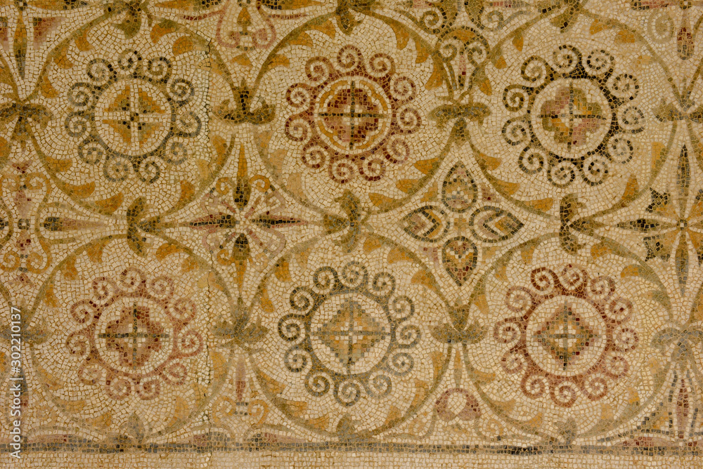 Roman natural stone tile mosaics of the museum at El Jem in Tunisia