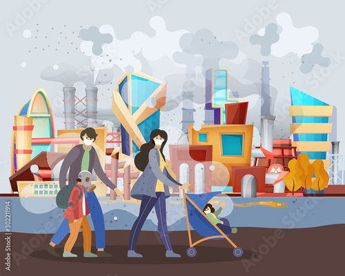 Environmental pollution by industrial waste cartoon vector