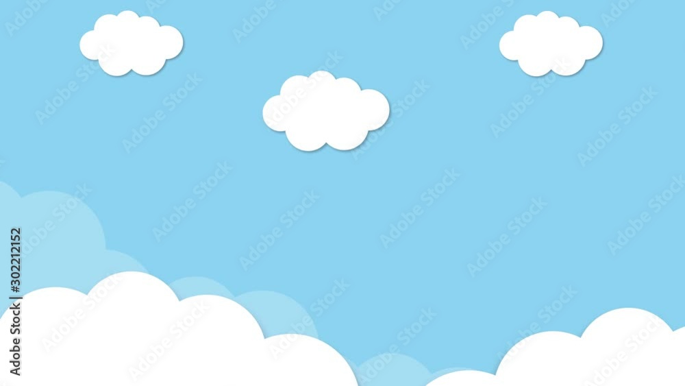 Abstract kawaii. Blue sky full of clouds moving right to left. Cartoon sky animated gradient background. Flat animation. 4k