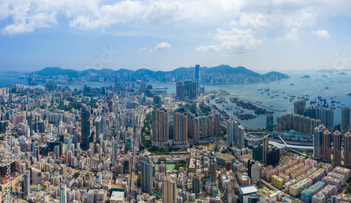 Drone fly over Hong Kong city