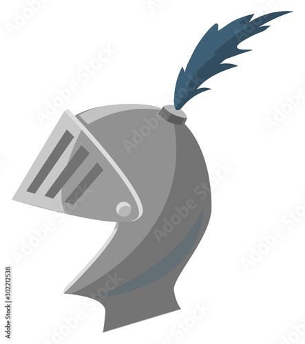 Vintage mask of knight vector, isolated ancient soldier, swordsman head. Metallic material and feathers decoration on surface warrior steel item illustration in flat style design for web, print