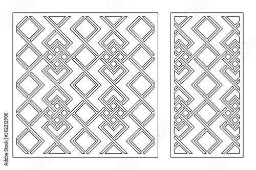 Set decorative card for cutting. Geometric linear celtic pattern. Laser cut. Ratio 1:1, 1:2. Vector illustration.