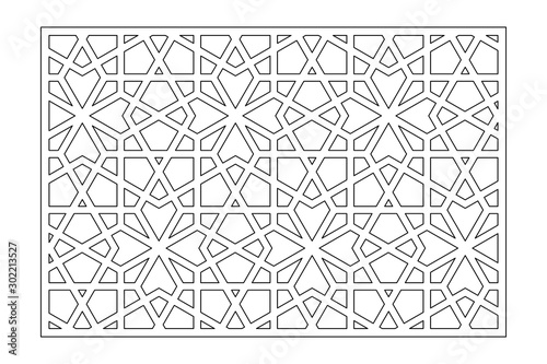 Decorative card for cutting. Geometric arabic mosaic pattern. Laser cut. Ratio 2:3. Vector illustration.