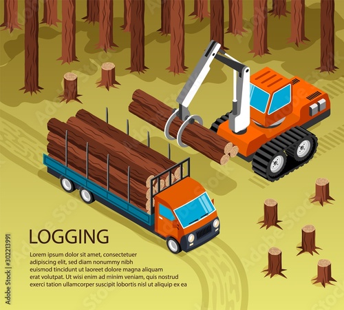 Isometric Sawmill Woodworking Background