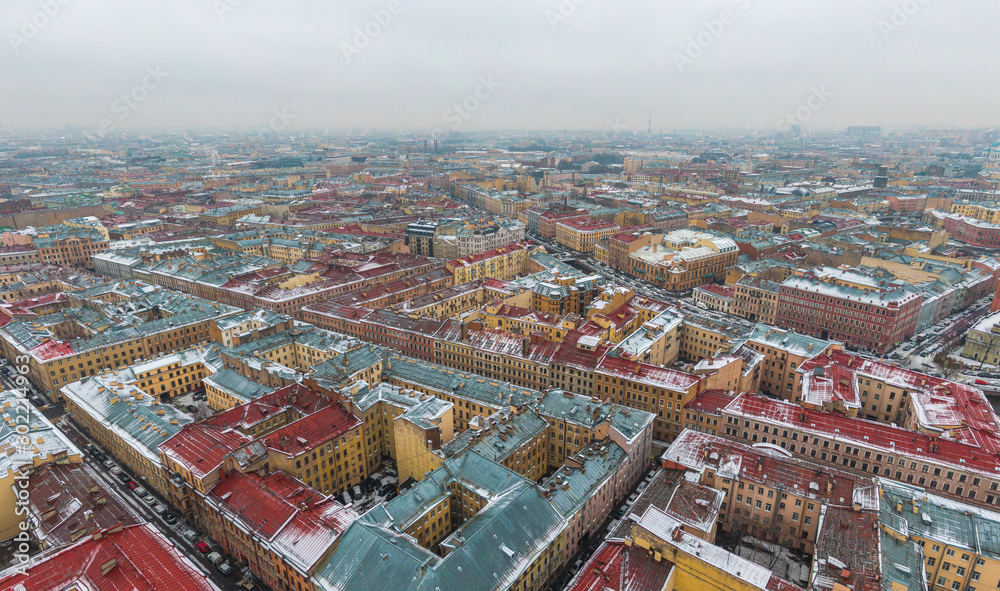 St. Petersburg in winter, view from above.
