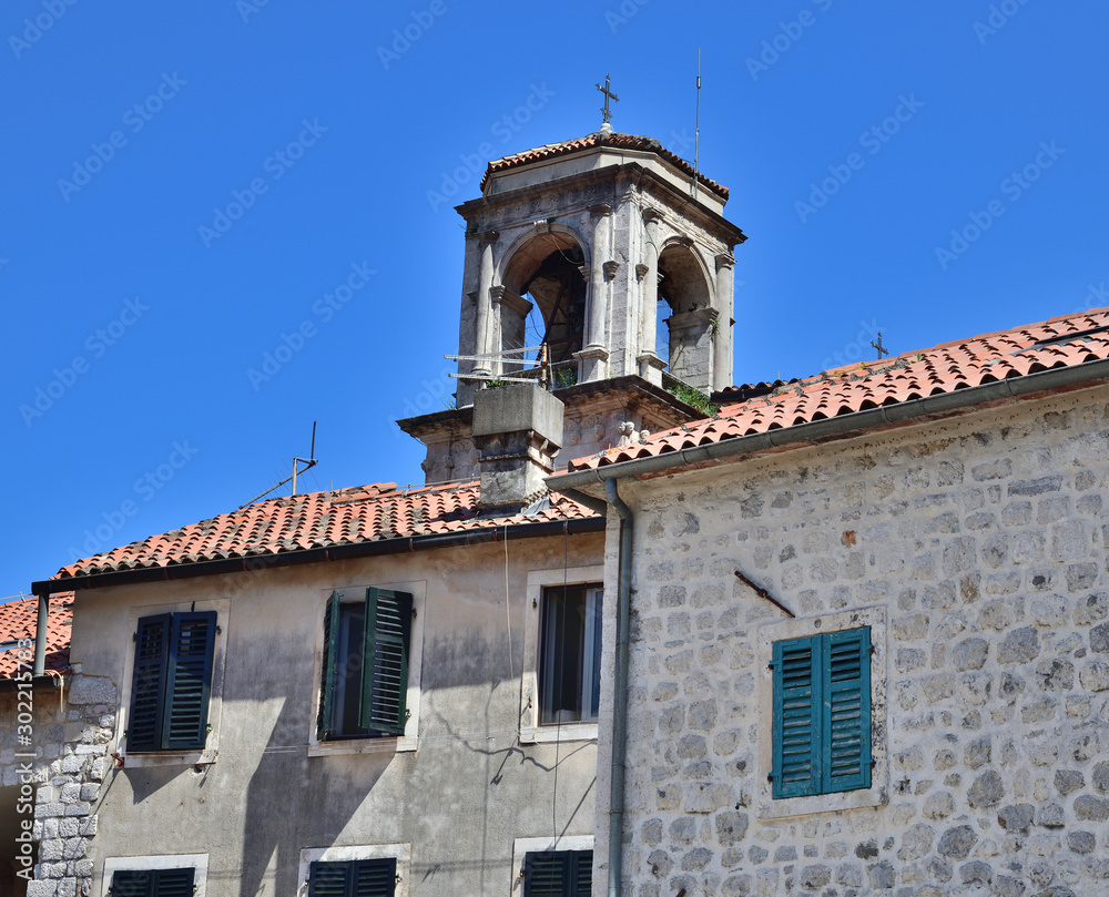 A fragment of historical architecture in Old Town Kotor, Montenegro