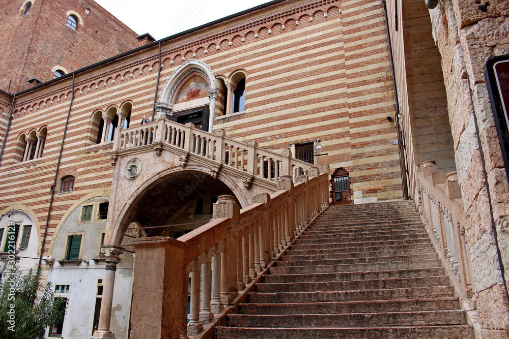 Verona, the staircase that serves as the entrance to the Lamberti Tower