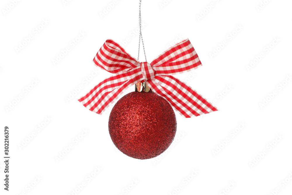 Red Christmas ball with bow isolated on white background Red Christmas ball with bow isolated on white background