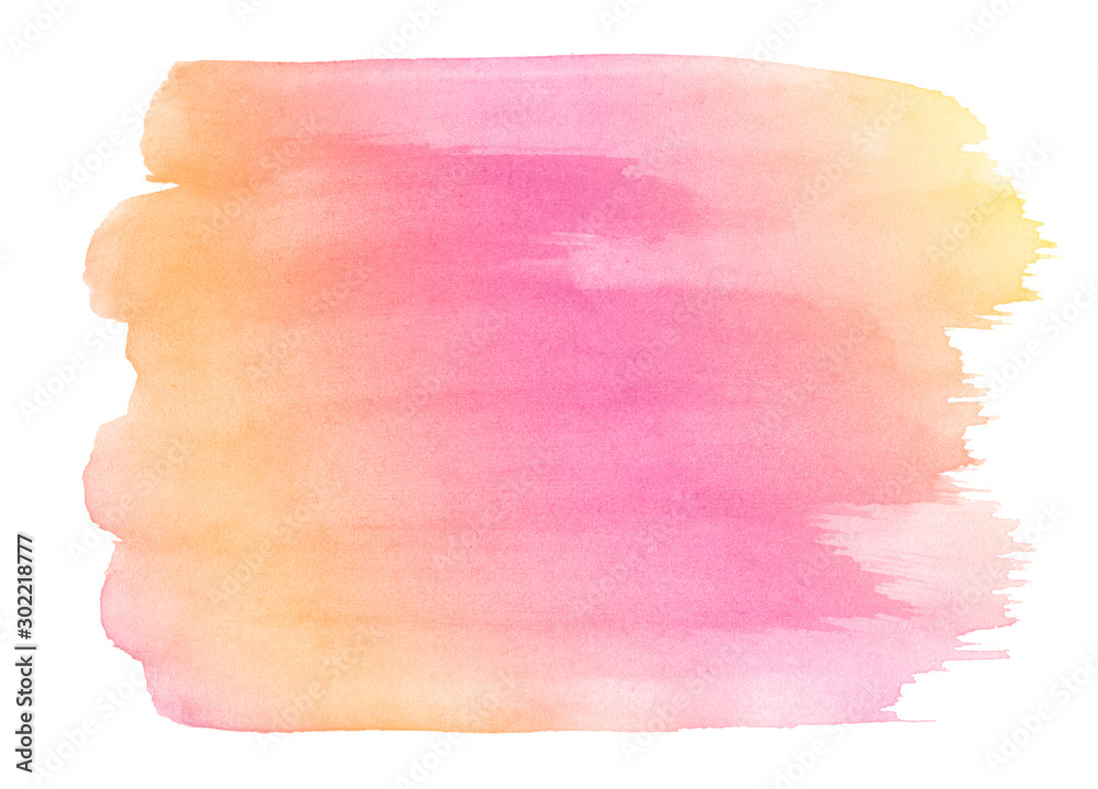 Fototapeta premium Pink-yellow multicolor watercolor in pastel colors. An isolated place with divorces and borders. Frame for design.