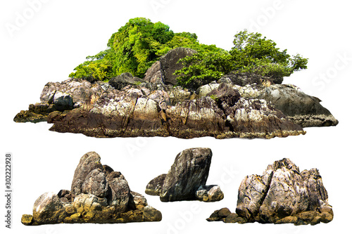 The trees. Mountain on the island and rocks.Isolated on White background photo
