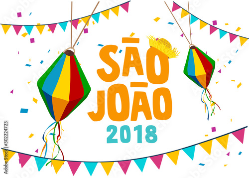 Brazilian Traditional Celebration Festa Junina. Portuguese Brazilian Text saying Fair. Festa de Sao Joao. Festive Typographic Vector Art. photo