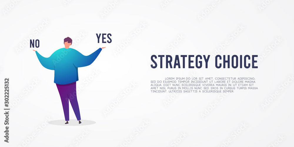 A businessman or entrepreneur is thinking. Question yes or no. Solution to the problem or choice. Vector illustration
