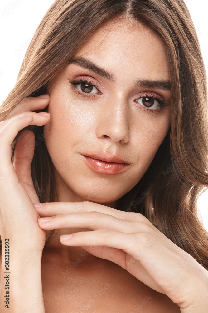 Portrait closeup of alluring young half-naked woman looking at camera Portrait closeup of alluring young half-naked woman looking at camera