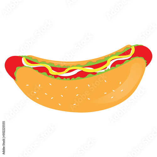 Isolated hot dog image. Fast food - Vector illustration