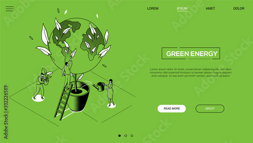 Green energy - line design style isometric web banner