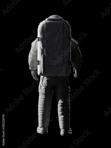 astronaut looking into empty space, isolated on black background