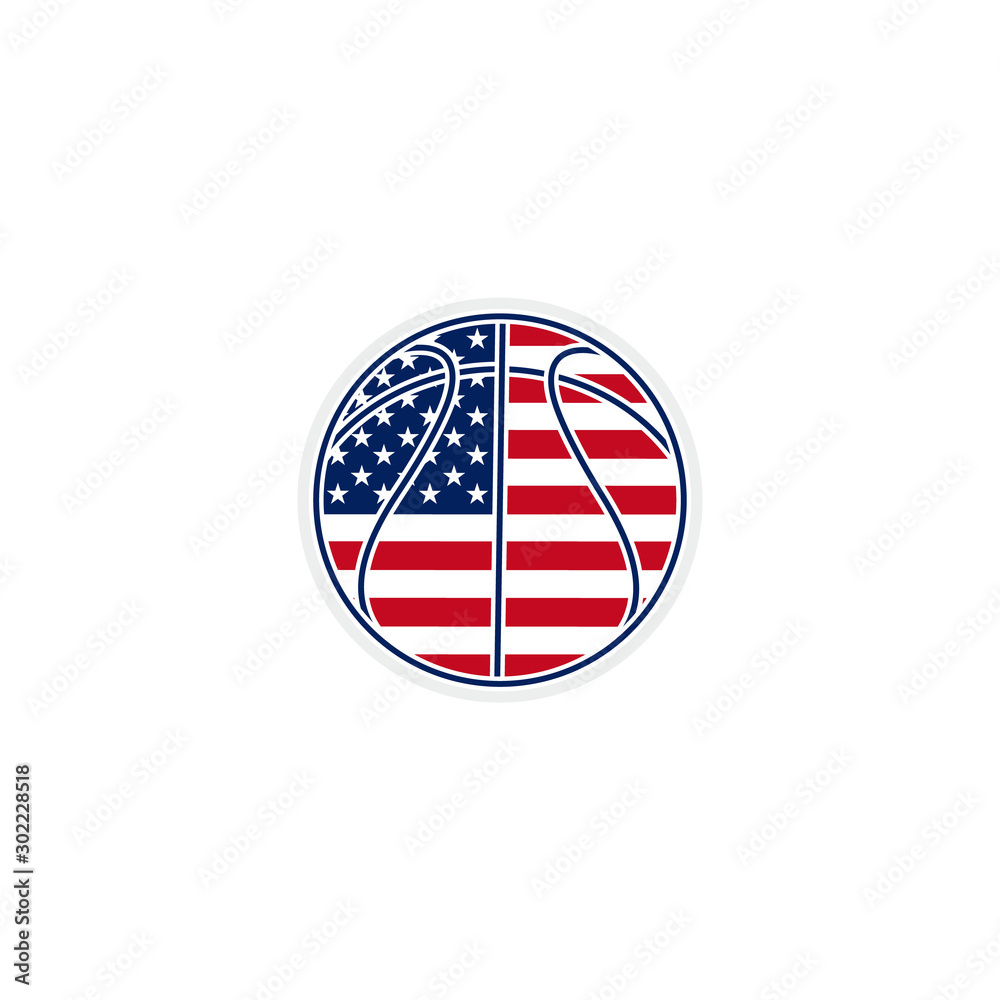 Basketball usa flag with ball logo design american sports icon vector