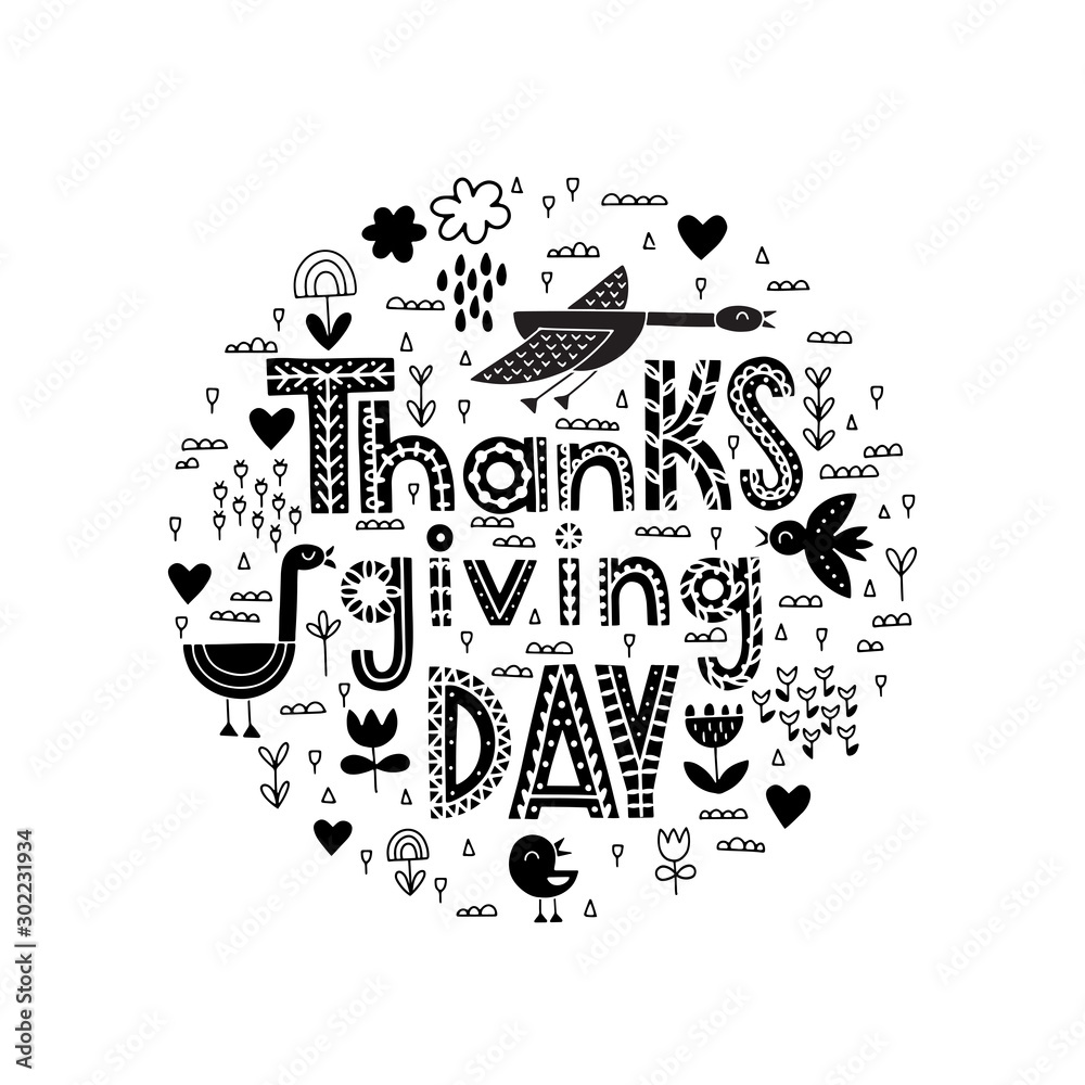 Hand drawn Happy Thanksgiving day text typography Hand drawn Happy Thanksgiving day text typography