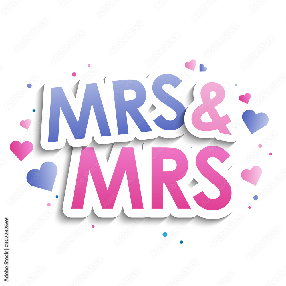 MRS & MRS vector typography banner with hearts